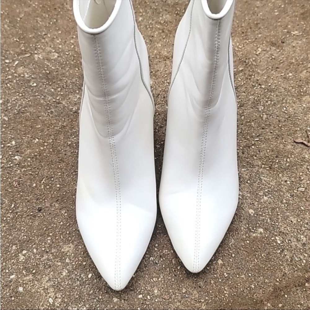 White faux leather booties